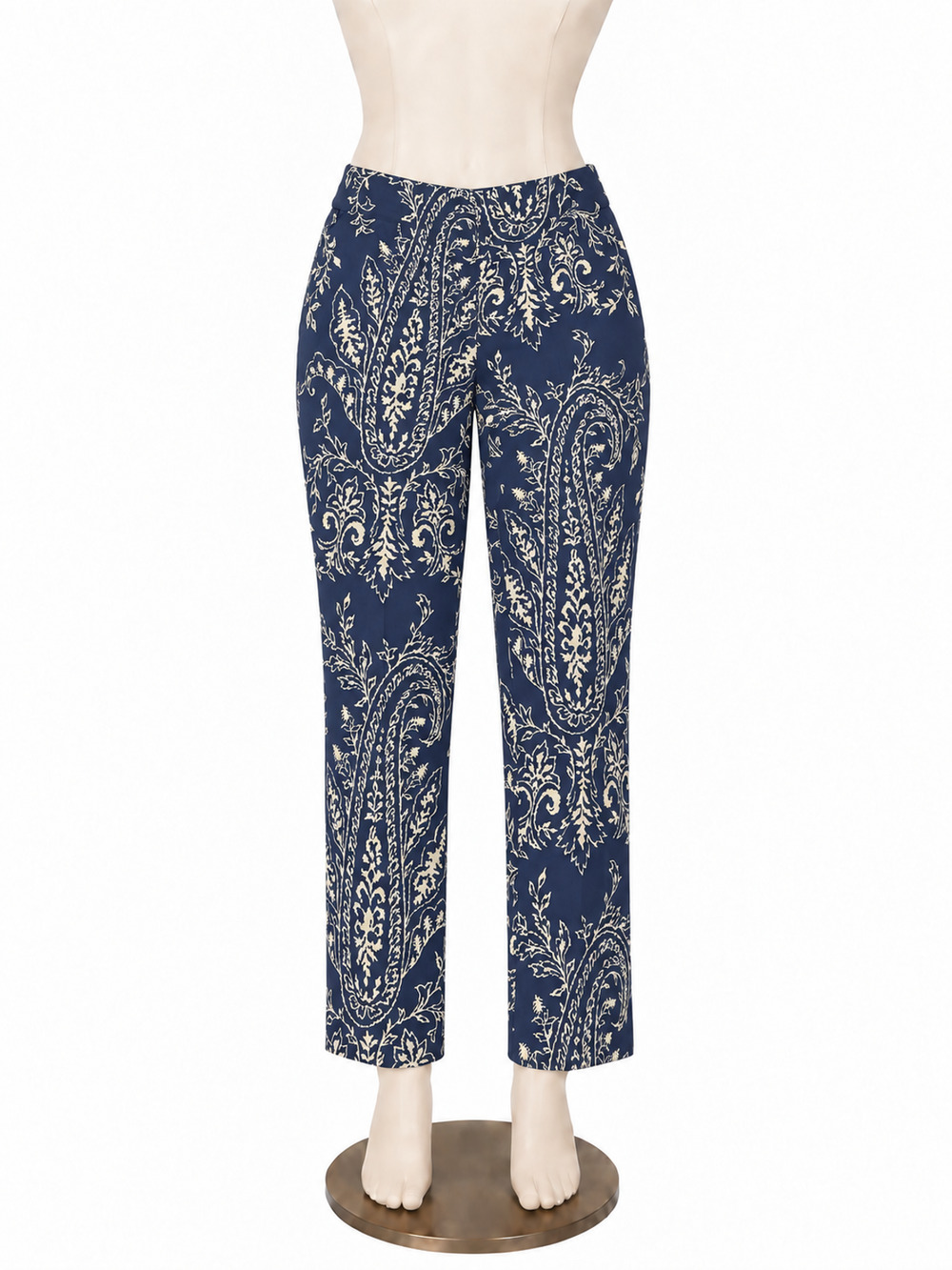 Talbots Petites Paisley Print Stretch Cotton Pants Blue White Size 12 Petite